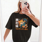 Japanese Gaming Gato  - Cozy Box Fit T-Shirt 😸